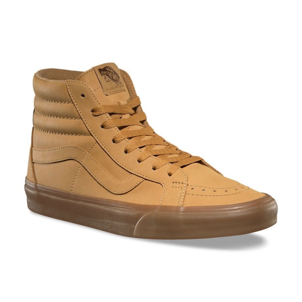 ☆EUC☆  Vans  •  Sk8 Hi Reissue "Vansbuck" Nubuck Tan/Gum High Top Sneaker